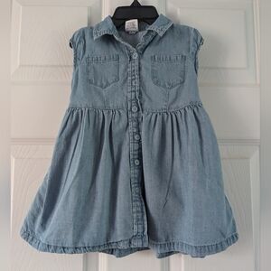 okie dokie girls blue sleeveless button down collar denim dress size 18 months
